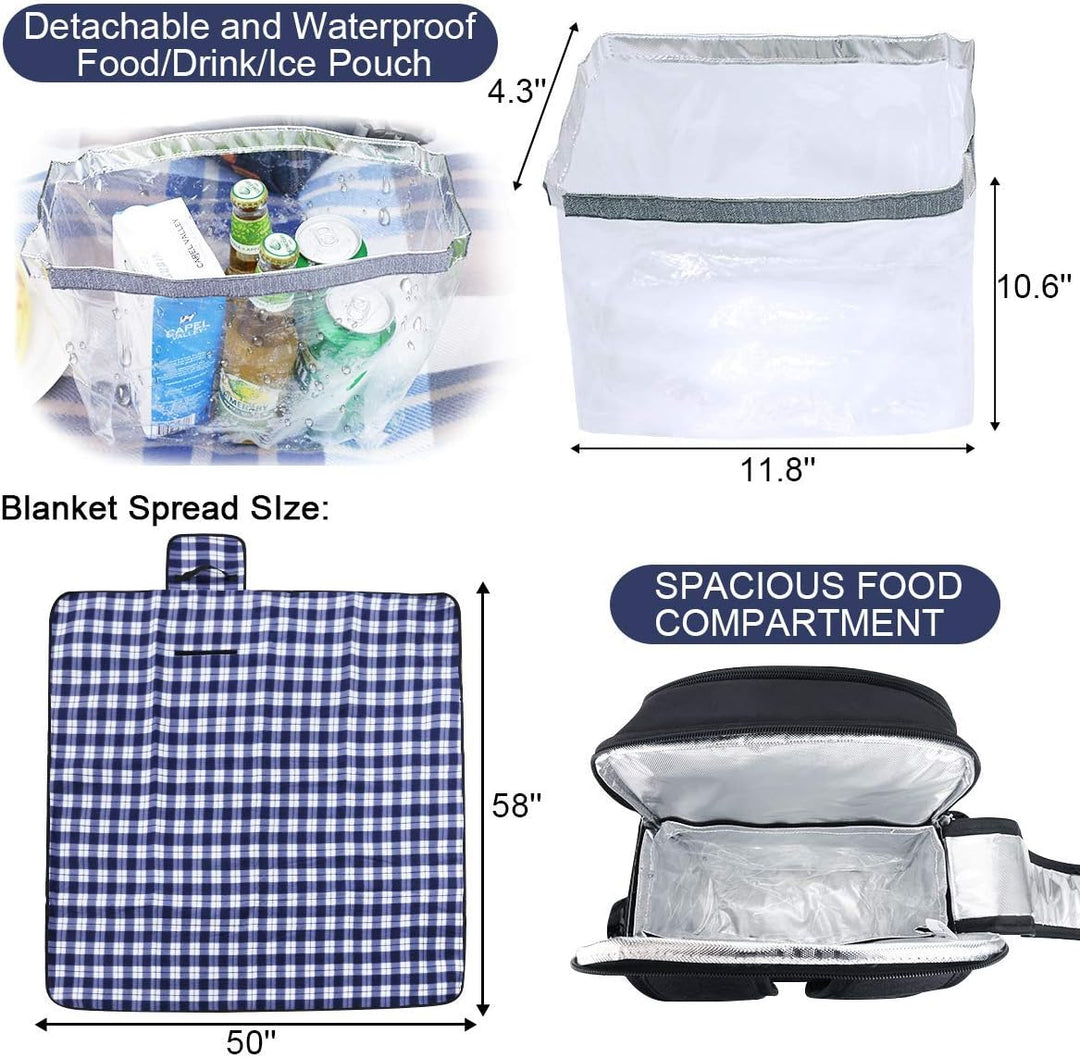 Sunflora Picknickrucksack für 4 Personen mit Decke Picknickkorb Set für 2 Personen mit isolierter Kü