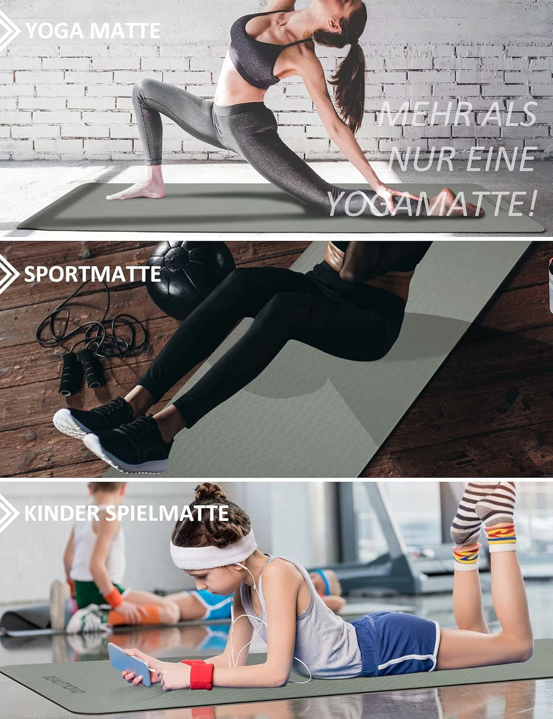 Yogamatte Rutschfest mit Tragegurt, 6| 8mm Dicke Yoga Matte, Pro Sportmatte Fitnessmatte Rutschfest,