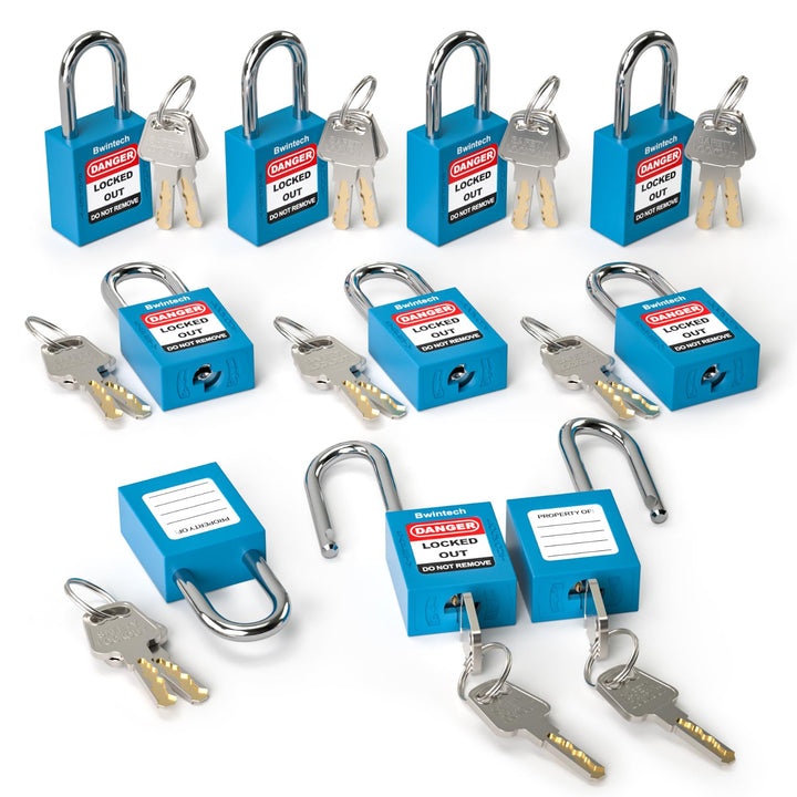 Bwintech 10 Stück 38MM verschlüsselt verschiedene blau Sicherheitsvorhängeschloss Lockout Tagout Sch