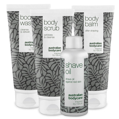 Rasur-Set für den ganzen Körper - Set mit Körperwaschgel, Peeling, Balsam und Rasieröl - Lösung für