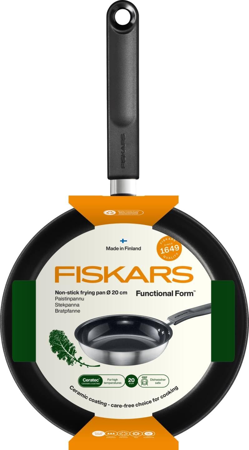 Fiskars Functional Form Bratpfanne, 20 cm, Schwarz/Silber, Bratpfanne 20 cm Keramikbeschichtung