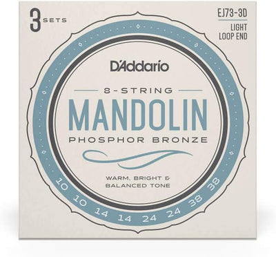 D'Addario EJ73 Saiten für Mandoline, Phosphorbronze, leichte Spannung, 10-38, 3 Sätze Licht, 10-38.