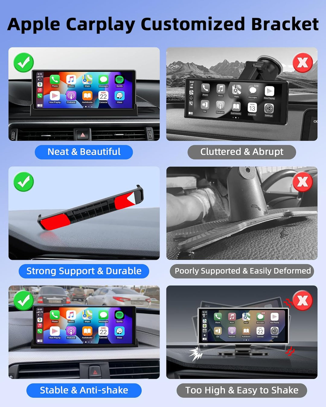 Jansite Carplay Android Auto Display mit Exklusive Halterung, 10,26 Zoll Touchscreen Car Play Bildsc