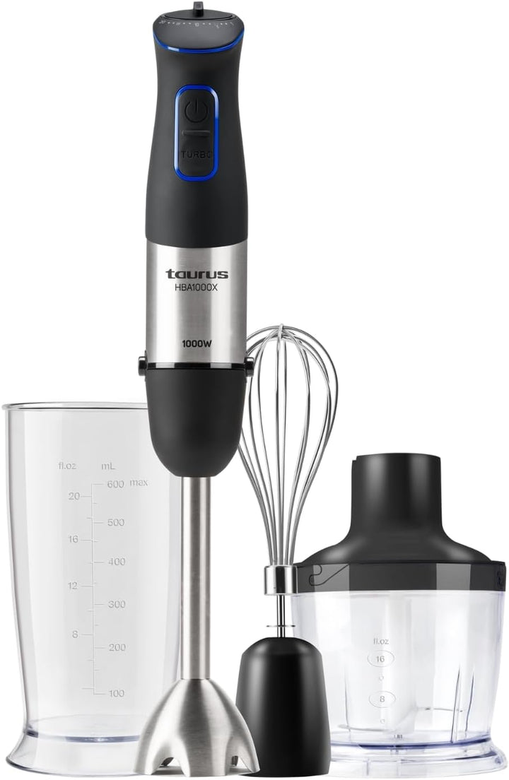 Taurus | Stabmixer -Set| 1000W | 20 Geschwindigkeitsstufen | Turbo-Funktion | 4 Edelstahlklingen | e