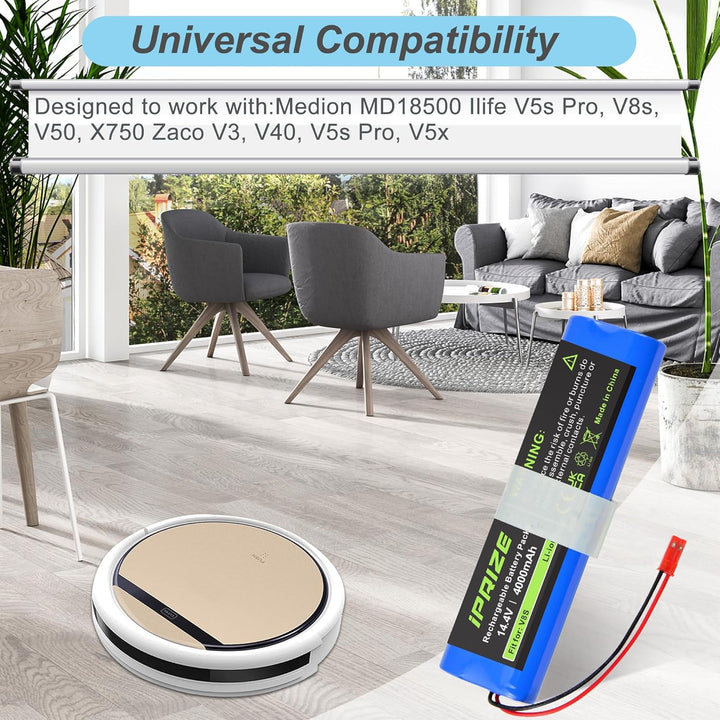 iPrize 14.4V 4000mAh Ersatzakku für iLife V3s Pro, V50, V5s Pro, V8s, X750, 14.4V