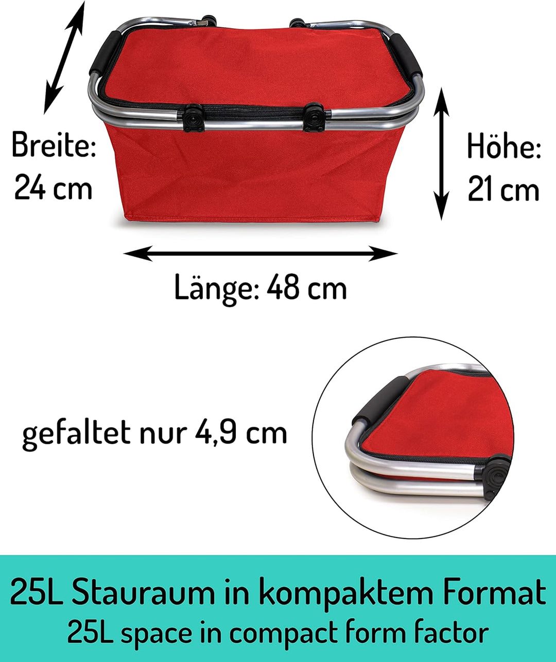 Einkaufskorb faltbar 25L - ideal für den Wocheneinkauf I Mit gepolsterten Tragegriffen & Reissversch