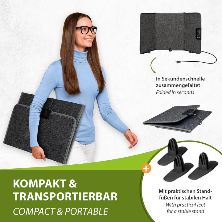 Mi-Heat Infrarot Schreibtischheizung 51x100cm Heizpaneel 165W Standheizung für Büro Schreibtisch Arb