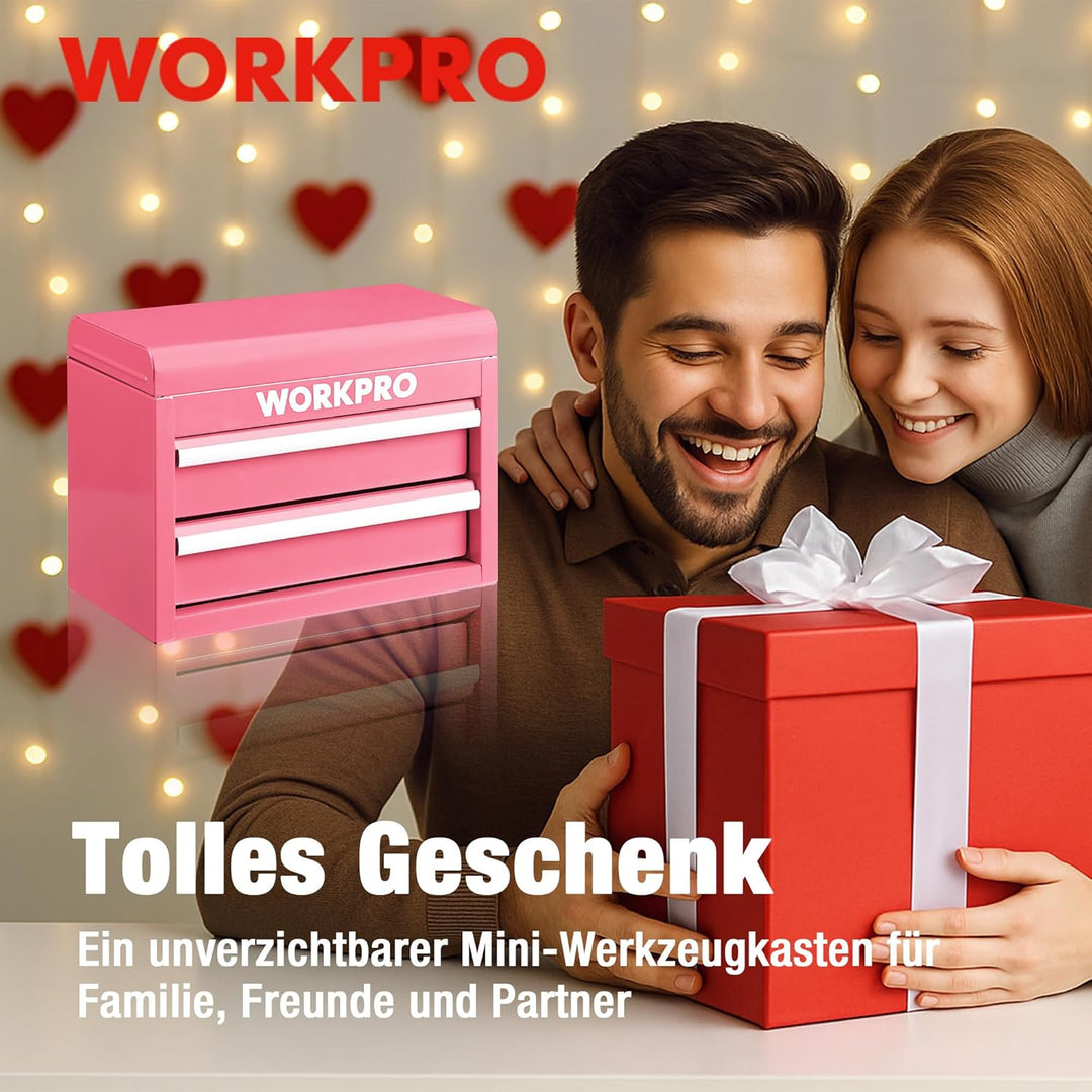 WORKPRO Metall Schubladenbox mit 2 Schubladen & Oberer Stauraum Rosa, 27,5x15x20,8cm Tisch Organizer