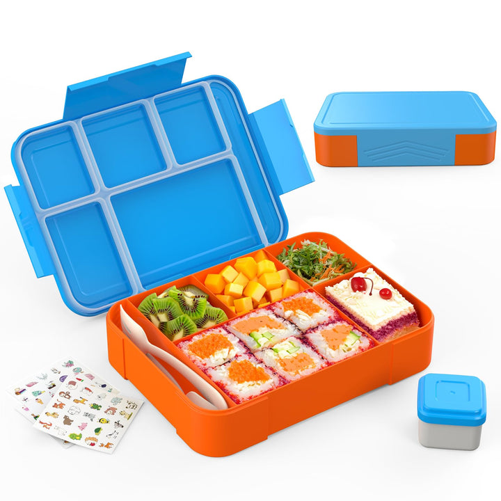 Brotdose Kinder mit Fächern 1330 ml Bento Box mit 6 Fächern Besteckset - Auslaufsichere Lunchbox für