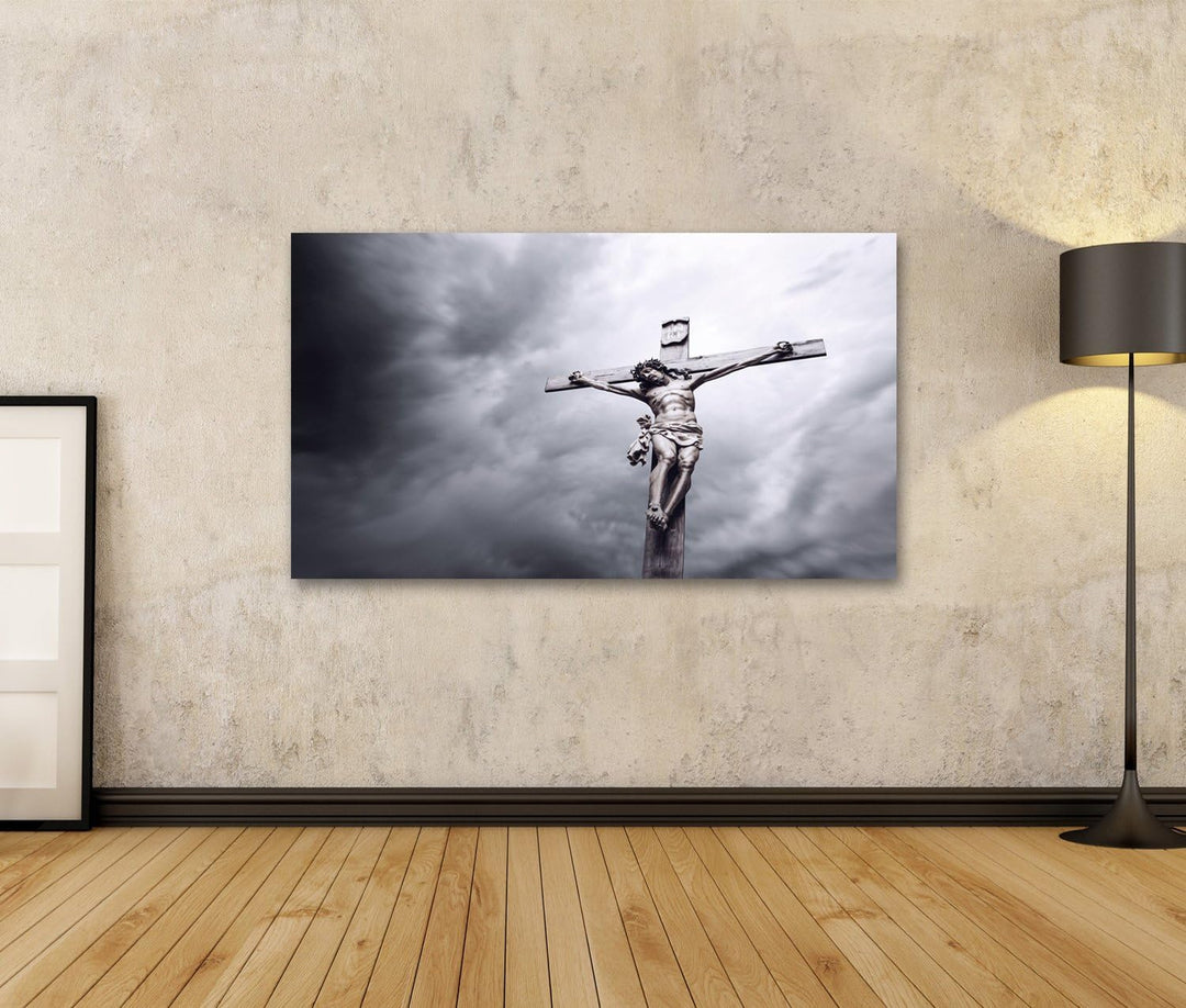 islandburner Bild auf Leinwand Kreuzigung Von Jesus Christus Bilder Wandbilder Poster 80x40cm, 80x40