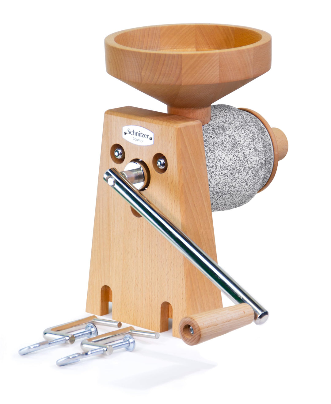 Schnitzer Country Handgetreidemühle mit grossem Basaltmahlwerk und Holztrichter, stufenlos einstellb
