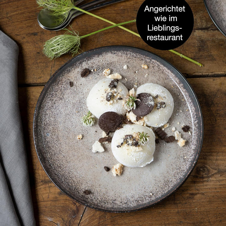 Moritz &amp; Moritz VIDA 6er Dessert Teller Set beige - Kuchenteller für 6 Personen - Porzellan spülmasc