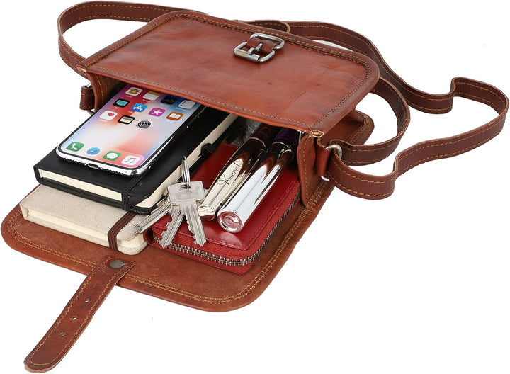 Gusti Umhängetasche Leder - Mary S Damen Handtasche Umhängetasche klein Vintage Braun Leder Braun S,