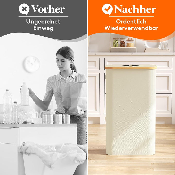 Lifewit Pfandflaschen Sammelbehälter mit Deckel, 105L Bambus Gross Leergut Sammelbehälte, Altglas Au