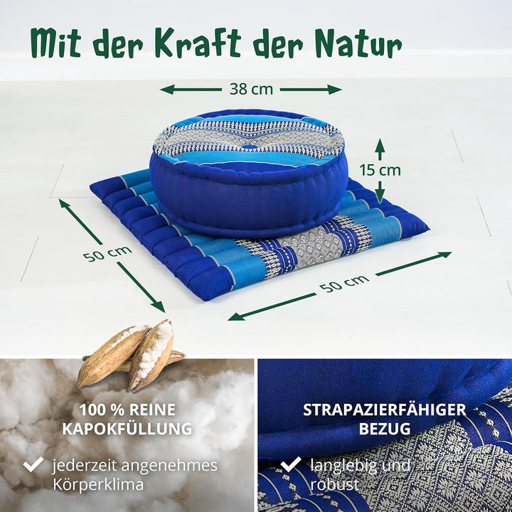 livasia Meditationsset L, Yogaset mit Kissen und Matte, Pouf, Yogamatte und Yogakissen mit Kapok han