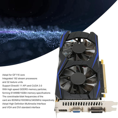 Cuifati GTX550Ti Gaming-Grafikkarte, 6 GB GDDR5 192-Bit-Computer-Grafikkarte mit Zwei Lüftern, PCIe