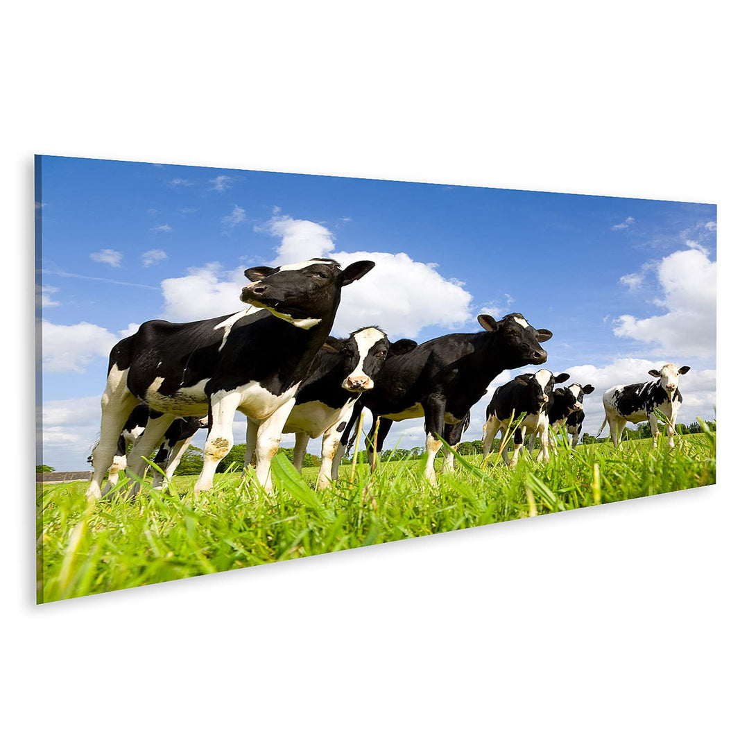 islandburner Bild auf Leinwand Holstein Kühe Auf Der Wiese Bilder Wandbilder Poster Leinwand 120x40c