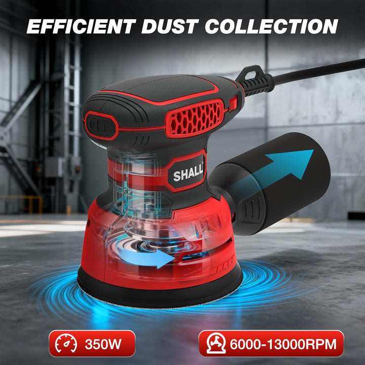SHALL Exzenterschleifer 350W, mit 30 Schleifpapieren, 6 variable Geschwindigkeiten 13000 U/min, 125M