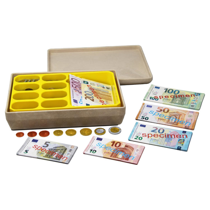 WISSNER® RE-Plastic Euro Spielgeld in Einer RE-Wood Box (290 Teile)