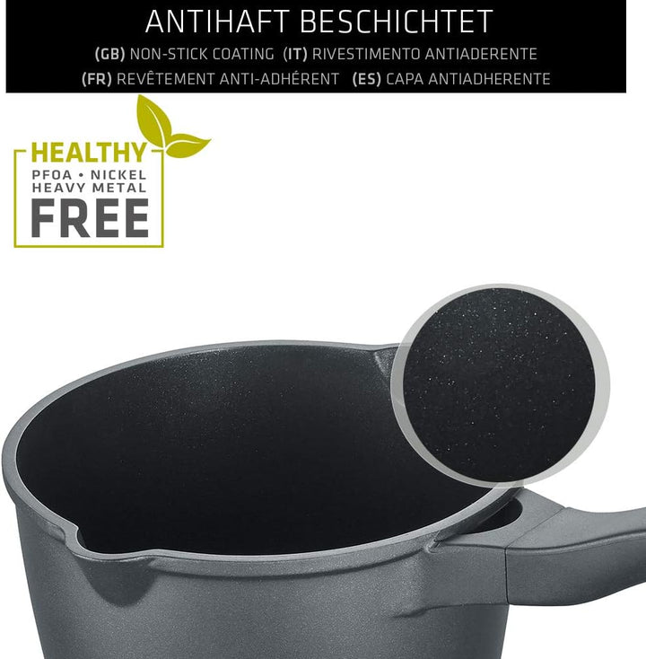 Berndes Topf Vienna 16 cm, allherdtauglich, Stieltopf mit 3-lagiger Antihaftversiegelung, Glasdeckel