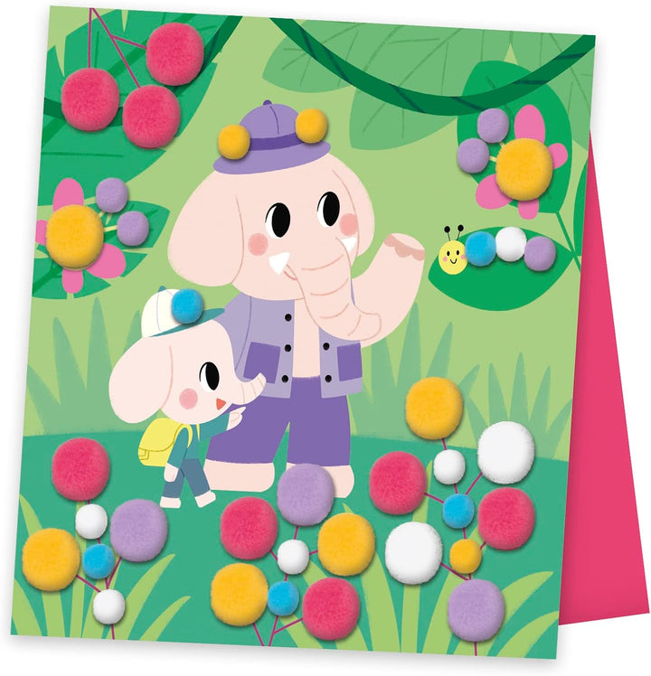 Janod - My Arts & Crafts - 3 Jahre - Pompon-Bastelset - 4 Bilder - Kreatives Hobby Kinder - Feinmoto