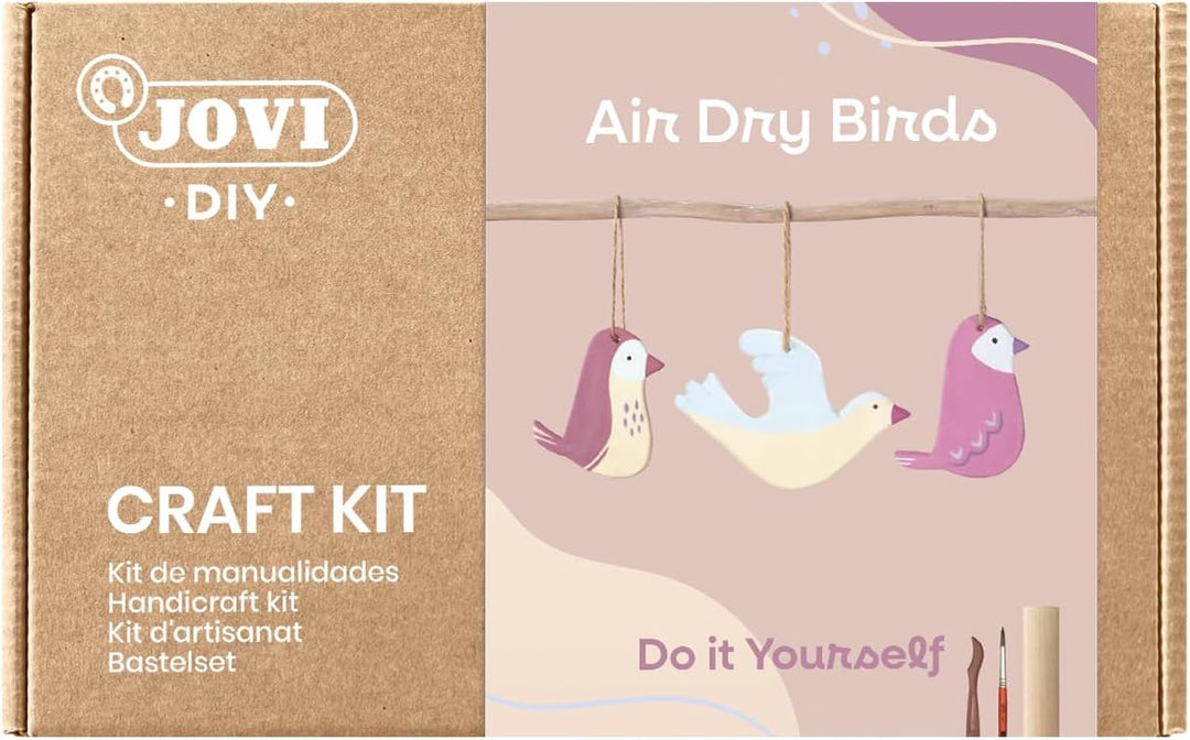 Jovi 2701 DIY Air Dry Birds - Bastelset für Vögel aus luftgetrocknetem Ton weiss + Farben und Werkze