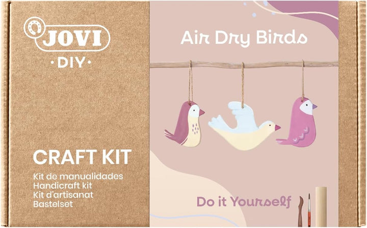 Jovi 2701 DIY Air Dry Birds - Bastelset für Vögel aus luftgetrocknetem Ton weiss + Farben und Werkze
