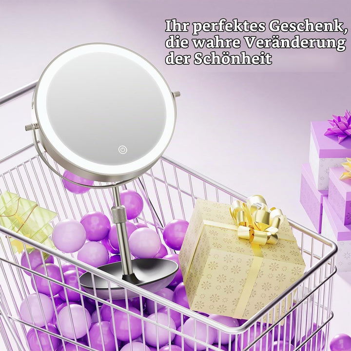 Auxmir 30X/1X Kosmetikspiegel mit Beleuchtung, 9 Zoll LED Schminkspiegel | 9 cm Höhenverstellbar, 30
