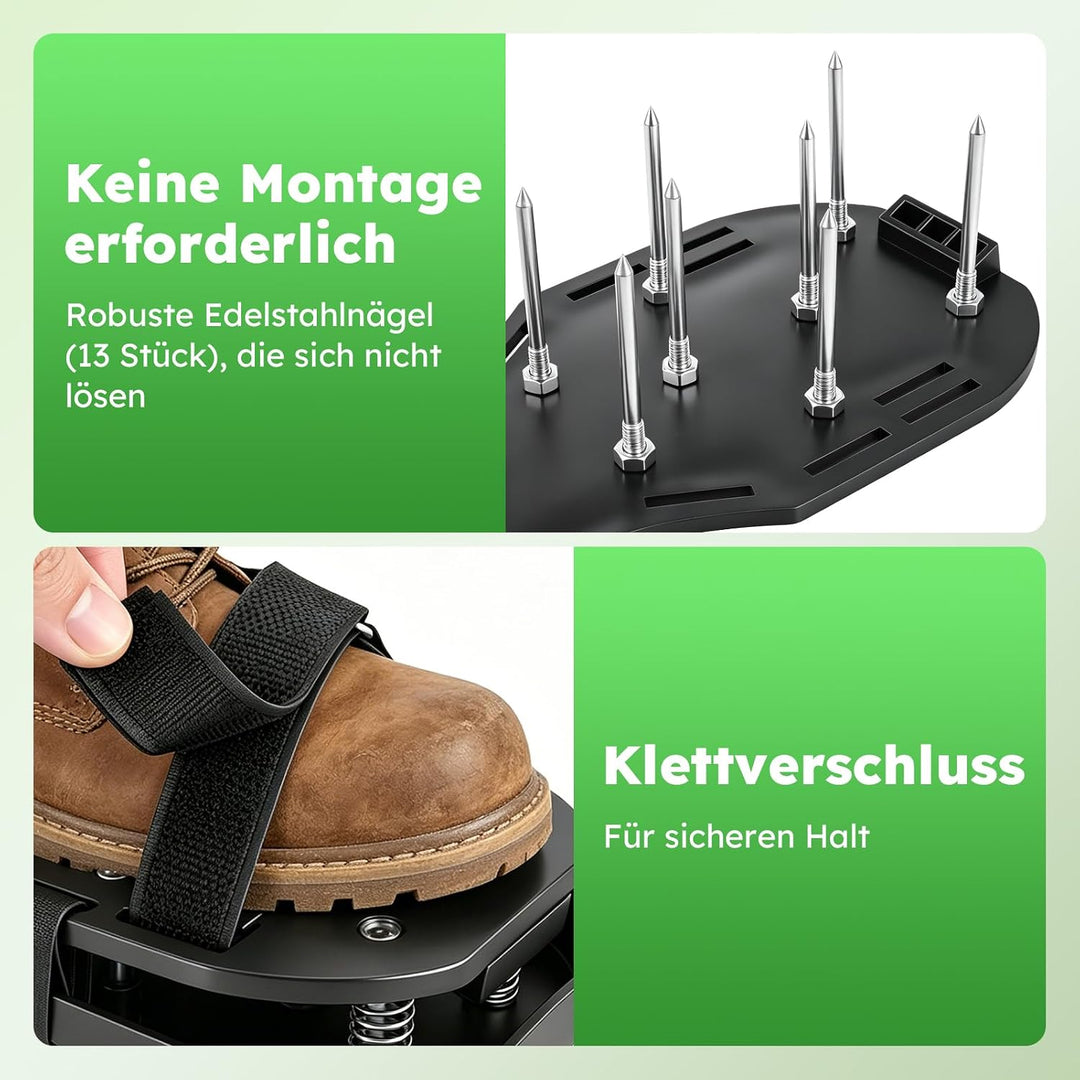 Nagelschuhe Rasen,Rasenlüfter Schuhe mit 26 Stahlspitzen &amp; Klettverschluss,Rasenbelüfter Vertikutier
