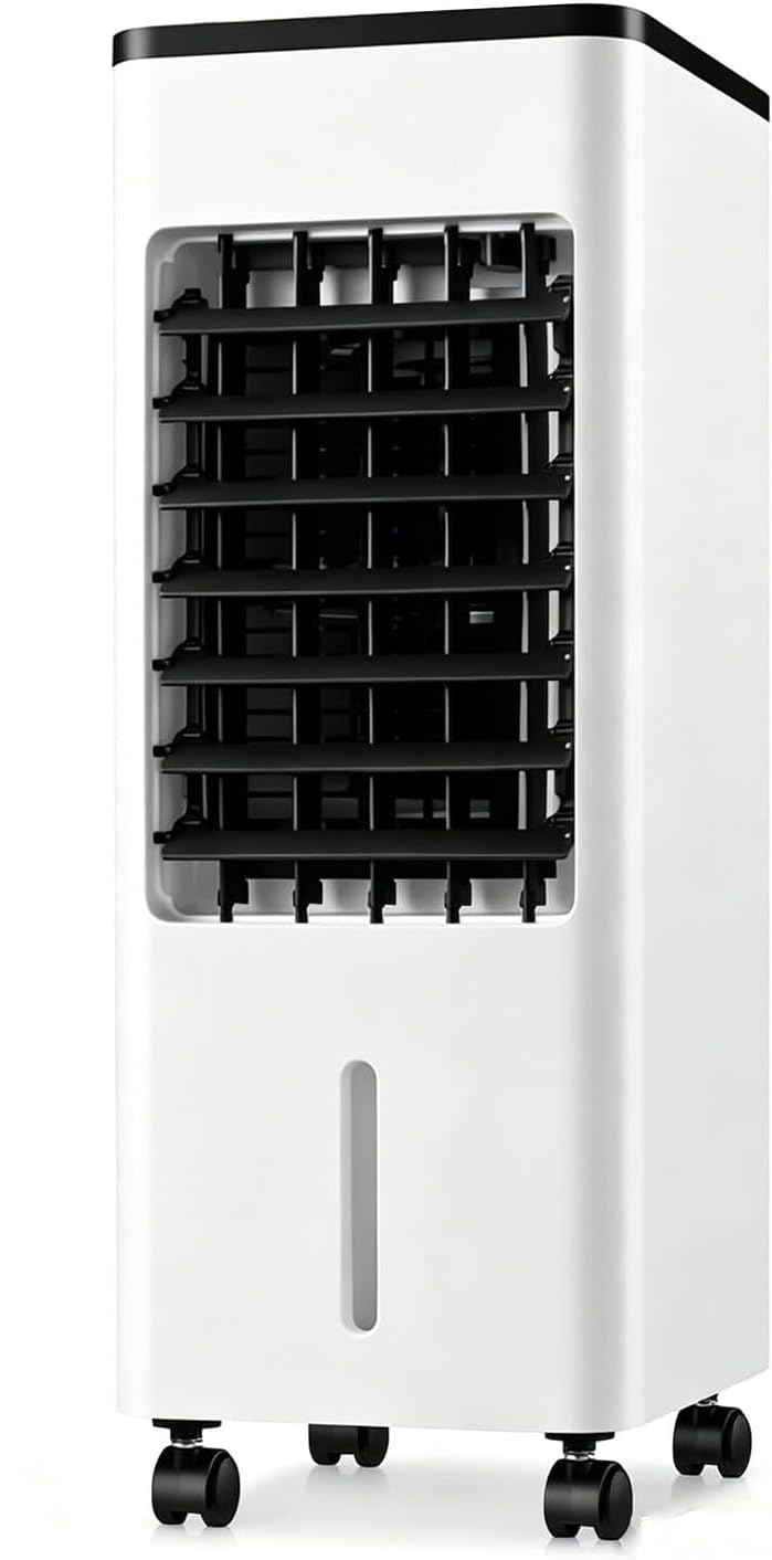 Ventilator mit Wasserkühlung, 6-Liter Verdunstungskühler mit Fernbedienung &amp; 2 Kühlakkus, 4-in-1-Rau