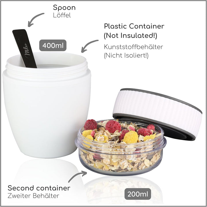 Milu Müslibecher to go 400ml "MüsliMax" Plastik Joghurtbecher für Müsli I auslaufsicherer Becher mit