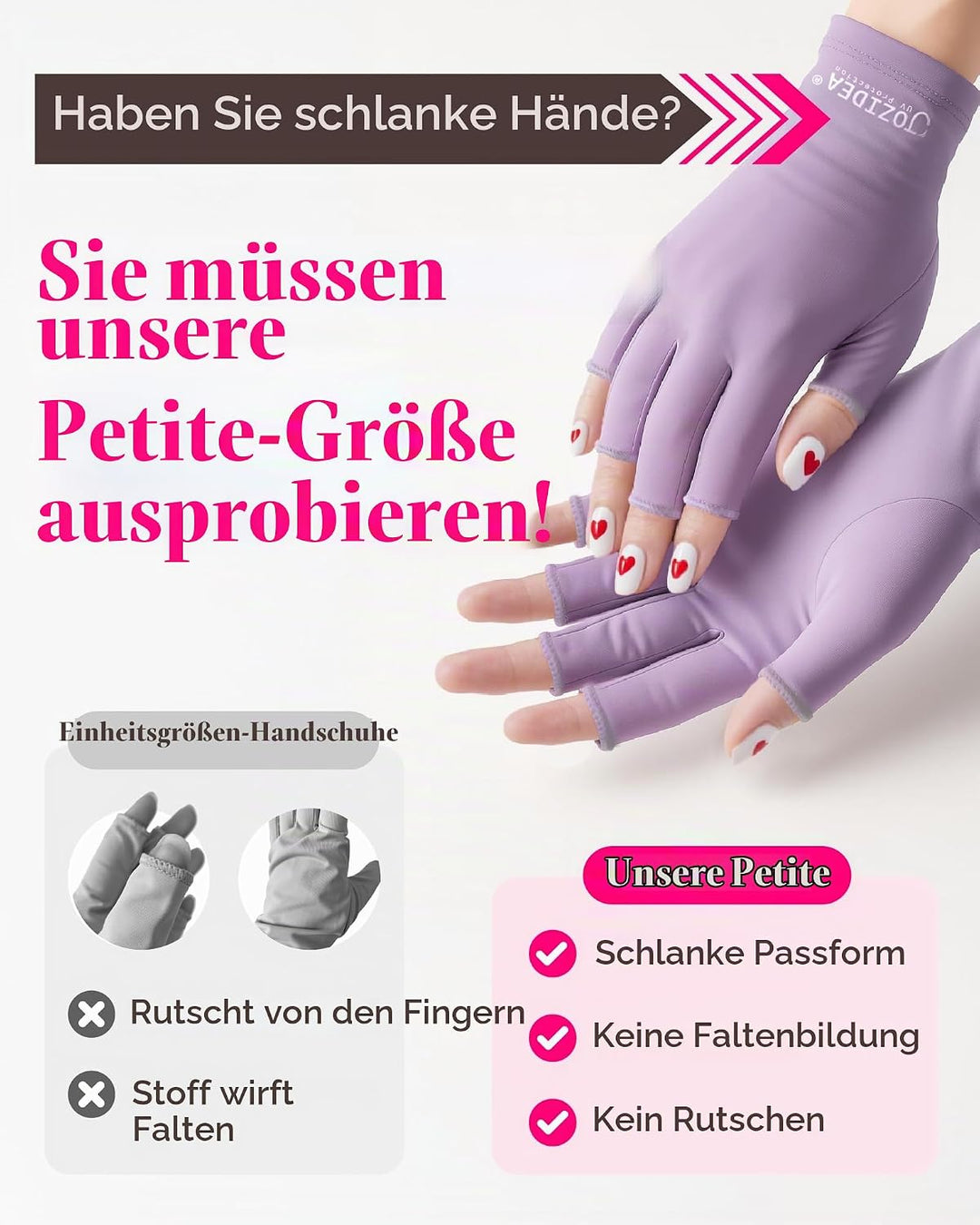 Zierliche Hände UV Handschuhe Nägel, UPF50+ UV-Schutz-Handschuhe, Fingerloses Design für Gel-Manikür