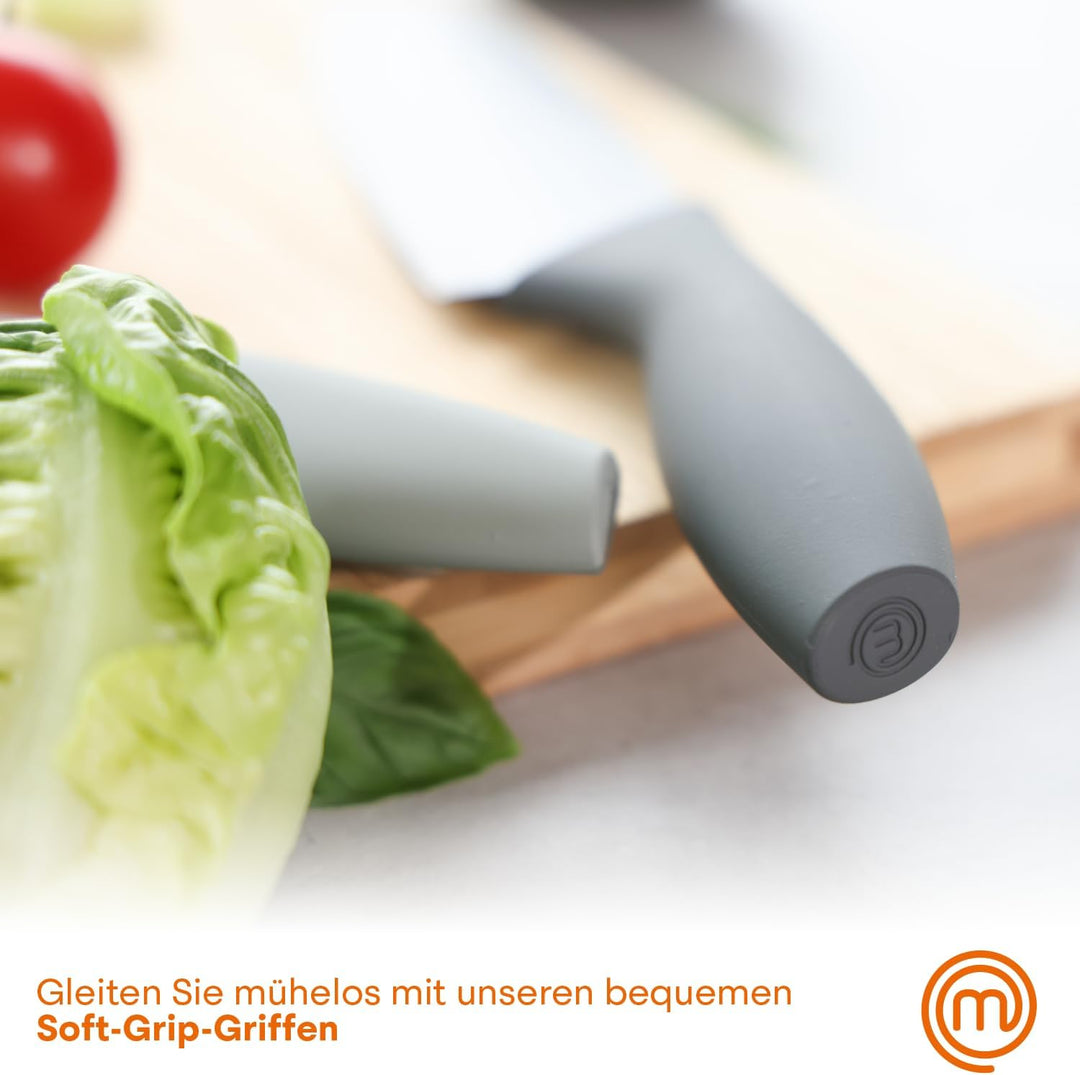 MasterChef Messerblock mit Messer, Kuchenmesser Set mit Santokumesser, Brotmesser, Kochmesser, Gemüs