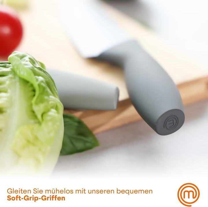 MasterChef Messerblock mit Messer, Kuchenmesser Set mit Santokumesser, Brotmesser, Kochmesser, Gemüs