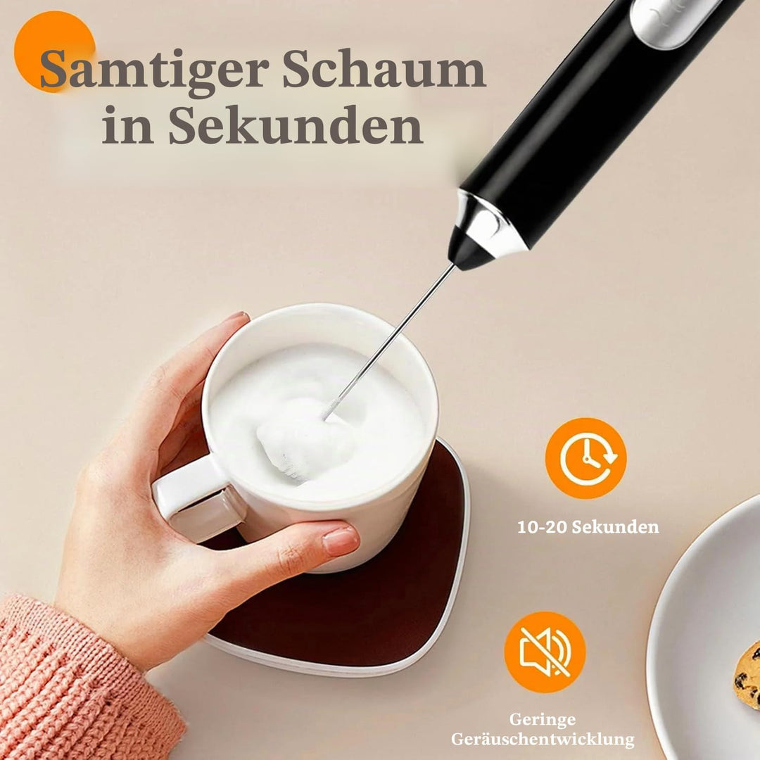 Elektrische Milchaufschäumer Stab Milchschäumer mit 3 Edelstahl-Schneebesen 3 Einstellbare Geschwind