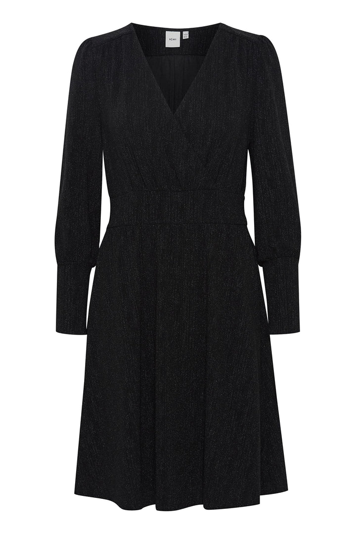 ICHI IHNELLY DR Damen Freizeitkleid Kleid Minikleid Pailletten Langarm V-Ausschnitt Regular-Fit S Bl