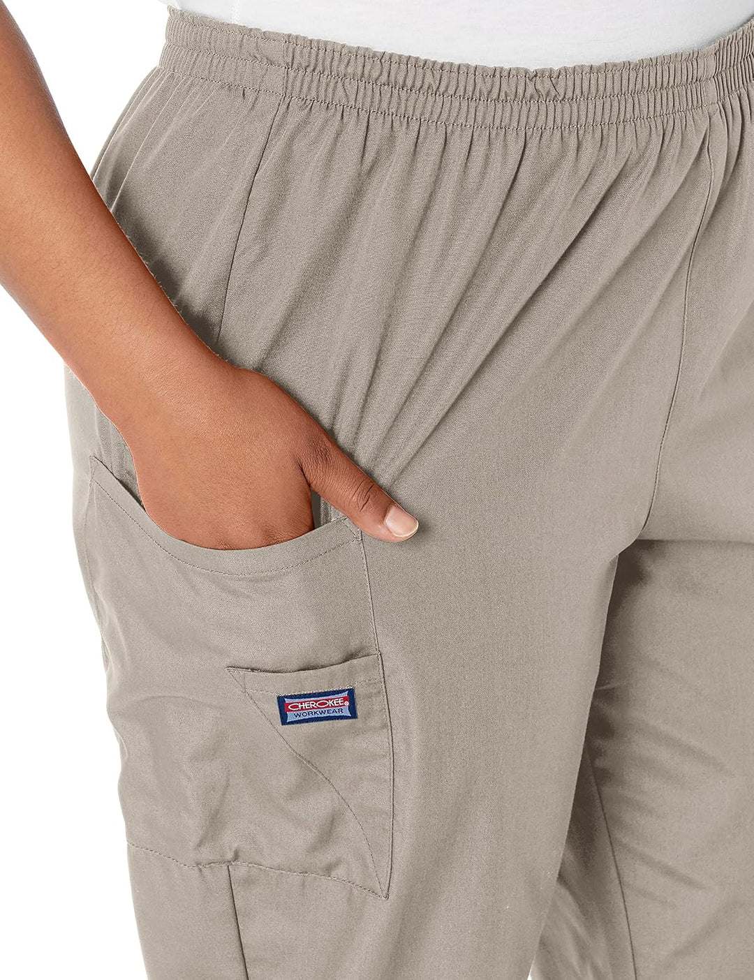 Cherokee Damen Workwear Cargo-Hose mit elastischer Taille Klassisch XS Khaki, XS Khaki