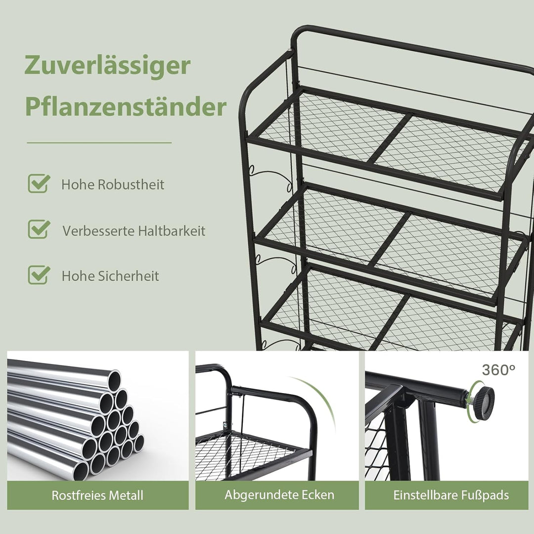 GOPLUS Klappbarer Pflanzenständer Metall, 4-stufiges Pflanzenregal mit Ablagen & verstellbaren Füsse