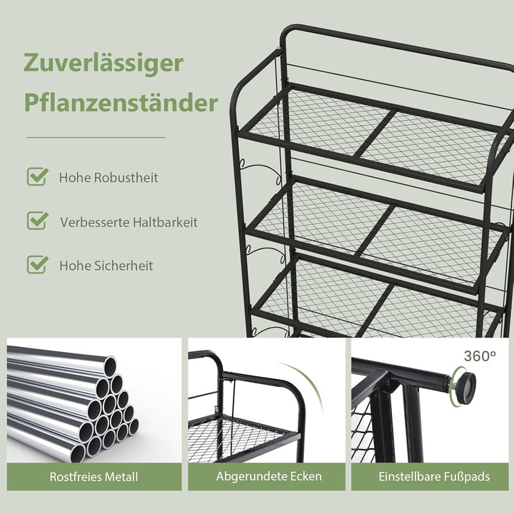 GOPLUS Klappbarer Pflanzenständer Metall, 4-stufiges Pflanzenregal mit Ablagen & verstellbaren Füsse