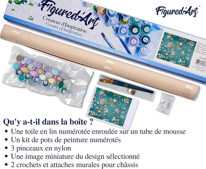 Figured'Art Malen Nach Zahlen Erwachsene Blumen und Vögel 2 - Paint by Numbers Basteln DIY Bastelset