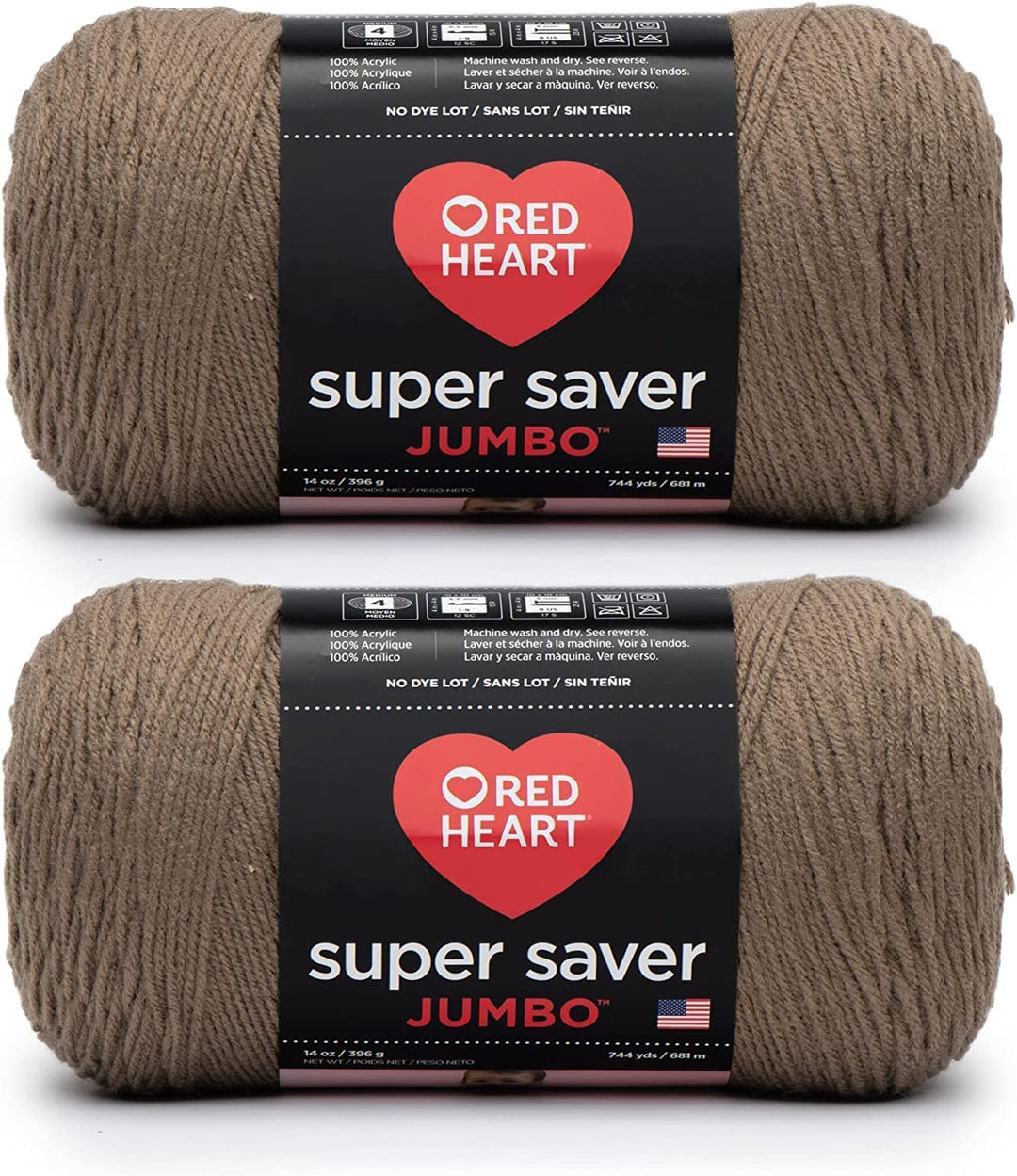 Red Heart Super Saver Jumbo Cafe Latte Garn – 2 Packungen mit 396 g – Acryl – 4 Medium (Kammgarn) –