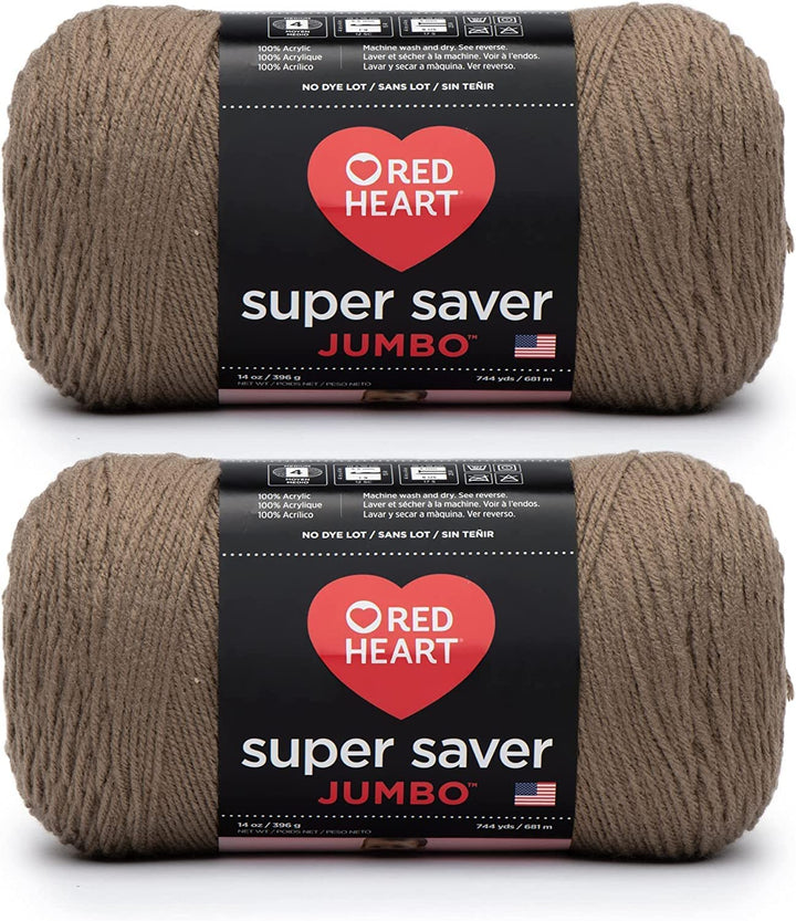 Red Heart Super Saver Jumbo Cafe Latte Garn – 2 Packungen mit 396 g – Acryl – 4 Medium (Kammgarn) –