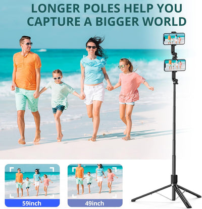 ATUMTEK 150 cm Selfie-Stick, Selfie-Stick mit Abnehmbarer Bluetooth-Fernbedienung, ausziehbarer Self