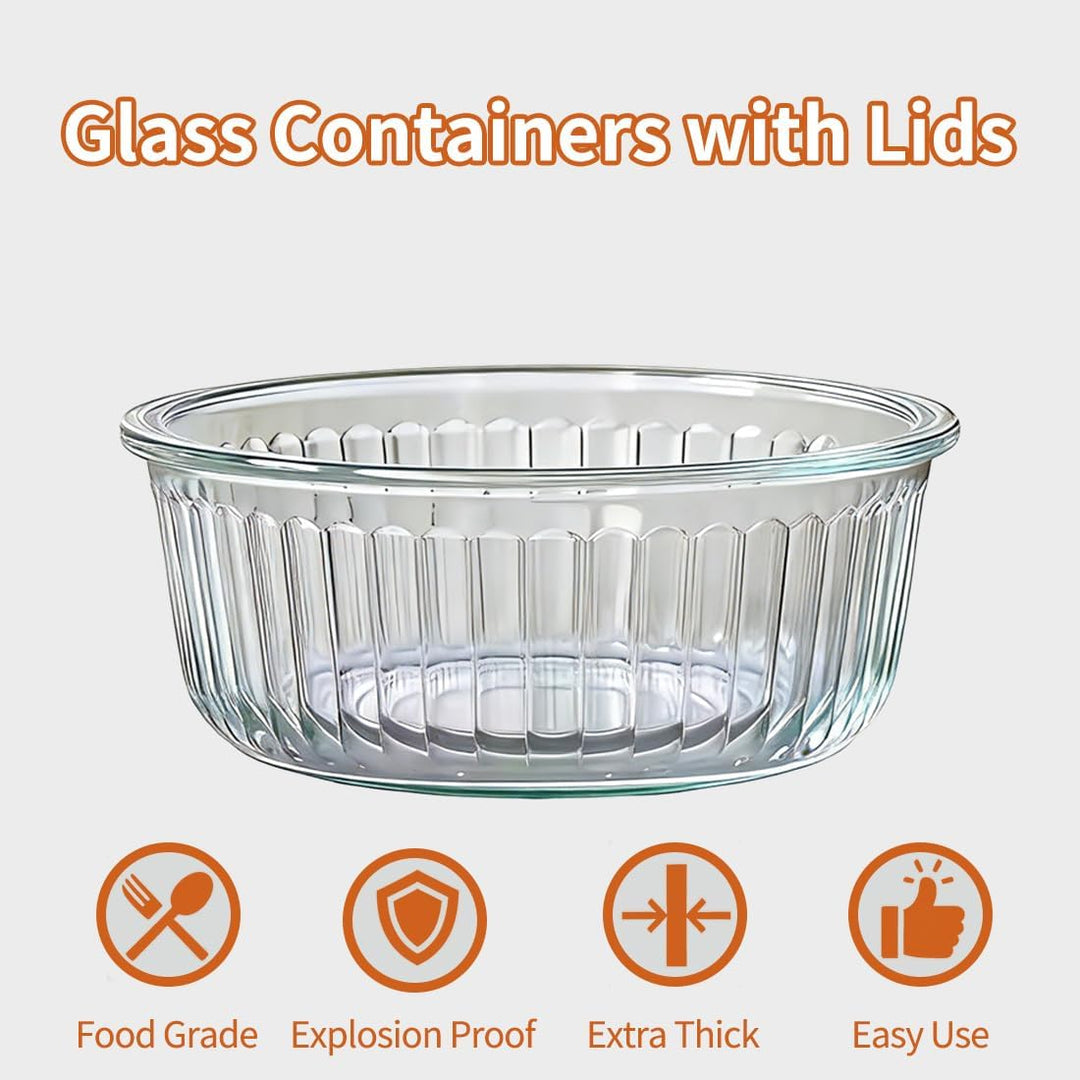 4 Pack Runde Glasbehälter Mit Deckel (1.5 Cup/370 ml) Glas-Frischhaltedosen Set für Meal Prep, Gefri