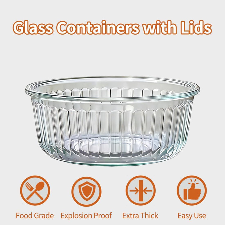 4 Pack Runde Glasbehälter Mit Deckel (1.5 Cup/370 ml) Glas-Frischhaltedosen Set für Meal Prep, Gefri