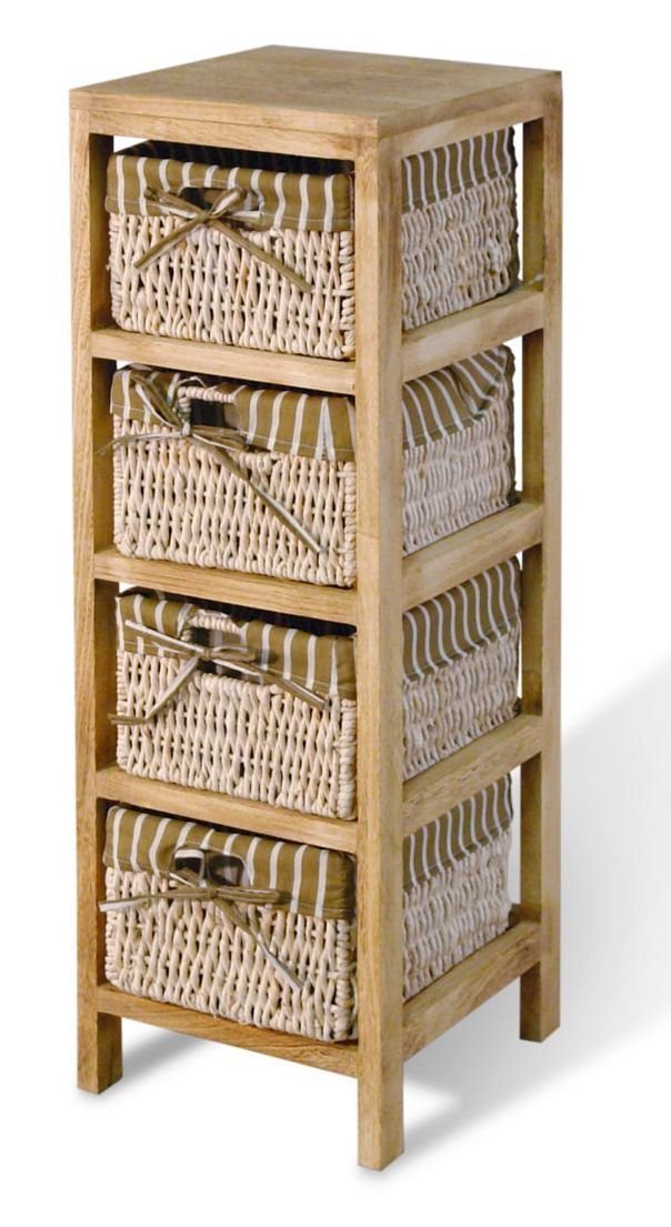 Hansen Korb 3401/4 Holzregal mit 4 Maisstrohkörben/mit braun/beige gestreiftem Stoff/B 27 T 30 H 81
