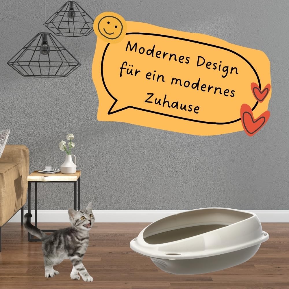 GarPet Katzenklo ohne Deckel 57x40x19 cm Katzentoilette mit Rand Katzen WC Schalentoilette grau oval