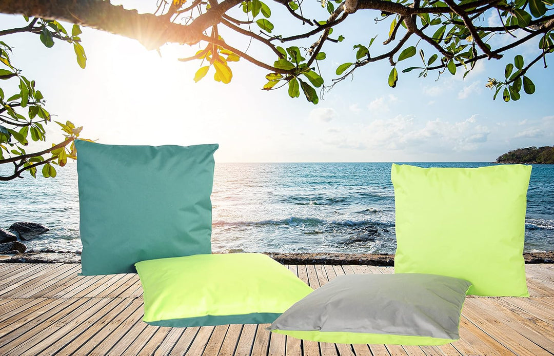 JACK 4X 2-farbiges Wende Outdoor Lounge Kissen 45x45cm Dekokissen inkl. Füllung Wasserfest Sitzkisse