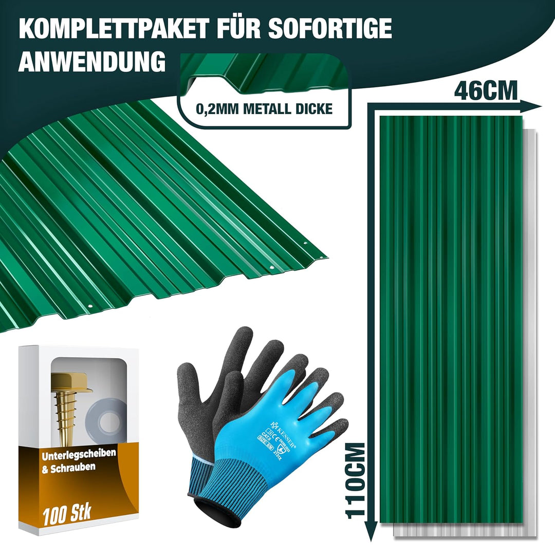 KESSER® 14x Profilblech Trapezblech 110cm x 46cm = 7 m² - Dachblech für Gerätehaus, Dachplatten Verz