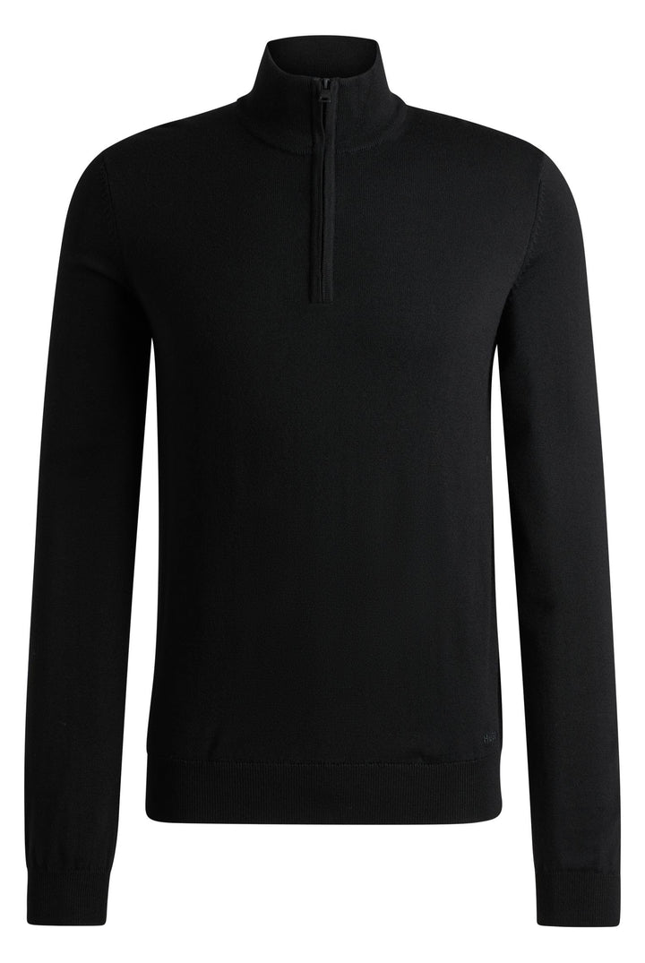 HUGO Herren San Quirin-M Regular-Fit Pullover aus Schurwolle mit Reissverschluss am Kragen M Black1,